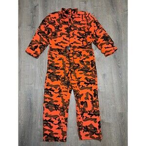 VTG Winchester Orange Camo Hunting Coveralls Insulated Jumpsuit No Hood Sz Large